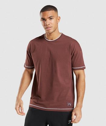 T Shirts Męskie Gymshark Recess Różowe Brązowe Białe | PL 3847DFM